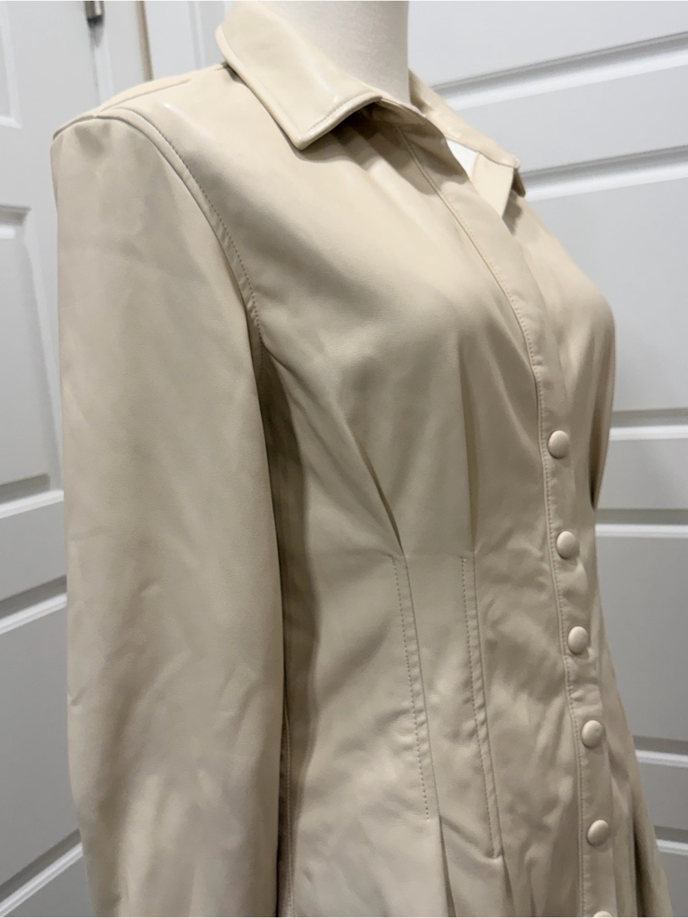 Heartloom Tai Faux Leather Cream Button-Front Long Sleeve Shirt Dress - Picture 9 of 11